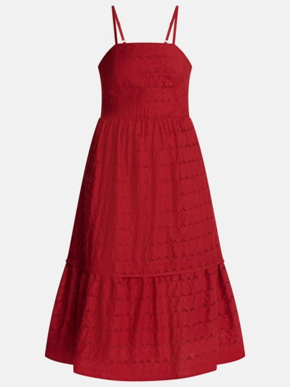 100% COTTON, SZ M, NWT, Eyelet Midi Dress, Red